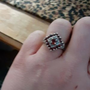 Sterling silver and natural garnet ring